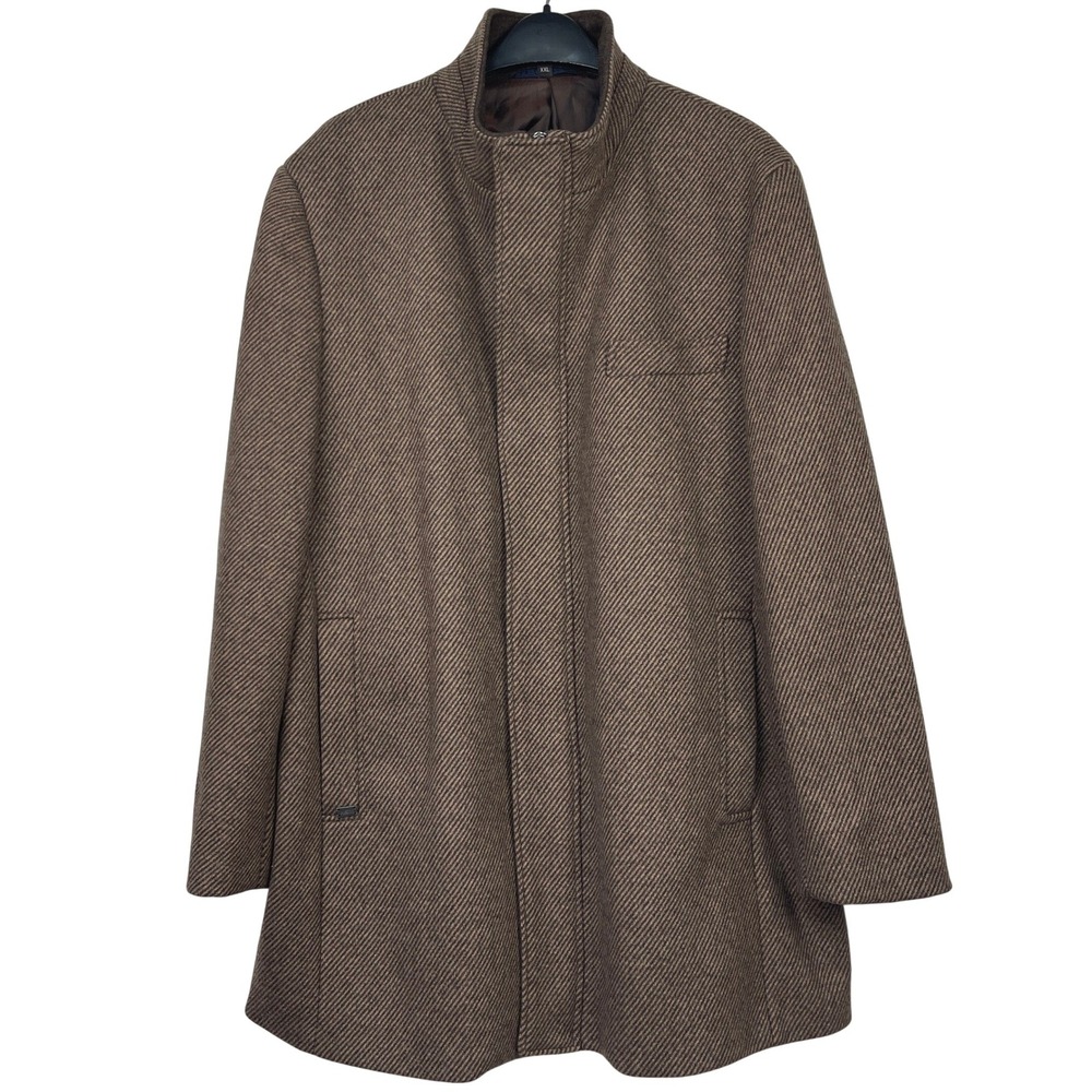 Hart Schaffner Marx Wool Blend Overcoat Mens XXL Twill Zip Snap Car Coat Brown